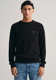 Rundhalspullover COTTON PIQUE C-NECK , Herren, Gr. L, schwarz, Strick, Obermaterial: 100% Baumwolle, unifarben, casual, regular fit hftlang, Rundhals, Langarm Rippstrickbndchen, Pullover, mit Logostickerei auf der Brust