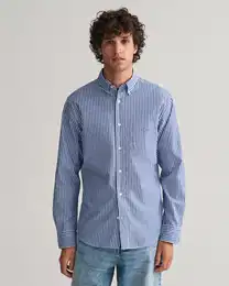 Langarmhemd REG POPLIN STRIPE SHIRT , Herren, Gr. S, N-Gr, blau (college blau), Web, Obermaterial: 100% Baumwolle, casual, regular fit, Langarm, Hemden