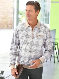 Poloshirt MARCO DONATI Langarm-Poloshirt Gr. 64/66, wei (wei, bedruckt), Herren, 100% Baumwolle, Kragen und rmelabschluss:95% Baumwolle, 5% Elasthan, gemustert, mehrfarbig, Shirts