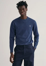 Rundhalspullover CLASSIC COTTON C-NECK Gr. S, blau (dark jeansblue melange) Herren Pullover Premium Strickpullver aus weicher 100% Baumwolle, bergangspullover
