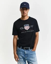 T-Shirt REG ARCHIVE SHIELD SS T-SHIRT , Herren, Gr. S, schwarz, Jersey, Obermaterial: 100% Baumwolle, casual, regular fit hftlang, Rundhals, Kurzarm abgesteppte Kante, Shirts, mit Logodruck auf der Brust