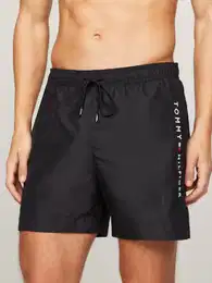 Badeshorts MEDIUM DRAWSTRING , Herren, Gr. M (50), N-Gr, schwarz, Polyester, SWIMWEAR, unifarben, casual, Badehosen, mit Logostickerei