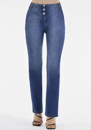 Skinny-fit-Jeans WRUP SUPERSKINNY Gr. XS, N-Gr, bunt (dark blue yellow seams) Damen Jeans mit Lifting & Shaping Effekt