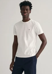 T-Shirt SLIM SHIELD SS T-SHIRT , Herren, Gr. 4XL, wei, Jersey, Obermaterial: 100% Baumwolle, unifarben, casual, slim fit hftlang, Rundhals, Kurzarm abgesteppte Kante, Shirts, mit Logostickerei auf der Brust