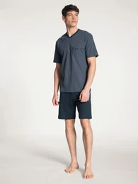 Shorty Relax Streamline , Herren, Gr. XL (56), blau (schwarz sapphire), Interlock, Obermaterial: 100% Baumwolle, unifarben, casual, normal kurz, V-Ausschnitt, Kurzarm, Homewear-Sets, mit V-Ausschnitt
