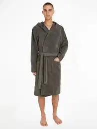 Bademantel Gr. S, grau, S (48), Baumwoll-Webfrottier, UNDERWEAR, Hausmntel, mit aufgesetzten Taschen