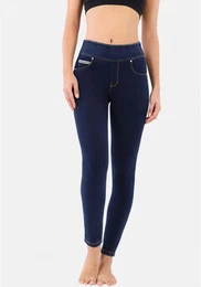 Shapingleggings NOW SKINNY YOGA Gr. XS, N-Gr, blau (blue navy yellow seams) Damen Hosen mit Lifting & Shaping Effekt und Umschlagbund