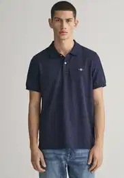 Poloshirt REG SHIELD SS PIQUE POLO , Herren, Gr. XXXL, blau (evening blau), Jersey, Obermaterial: 100% Baumwolle, unifarben, casual, regular fit hftlang, hoch geschlossener Ausschnitt, Kurzarm Bndchen, Shirts, mit Logo und Flachstrickkragen 100