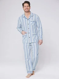 Schlafanzug KINGS CLUB Gr. 52/54, blau (blau, gestreift), Herren, 100% Baumwolle, Homewear-Sets