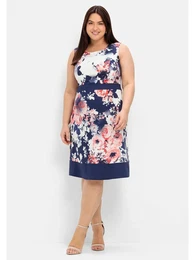 Cocktailkleid Groe Gren Gr. 50, Normalgren, blau (marine bedruckt) Damen Kleider Partykleid mit Blumendruck