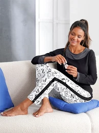 Schlafanzug WSCHEPUR Gr. 52/54, schwarz-wei (schwarz, wei, bedruckt) Damen Homewear-Sets