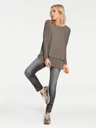Rundhalsshirt Rundhals-Shirt Gr. 36, grau (taupe) Damen Shirts