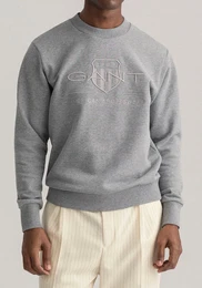 Sweatshirt D1. TONAL ARCHIVE SHIELD C-NECK , Herren, Gr. 5XL, grau (grau melange), Sweatware, Obermaterial: 100% Baumwolle, casual, normal hftbedeckend, Rundhals, Langarm eingesetzt Rippbndchen, Sweatshirts, mit Logostickerei auf der Brust