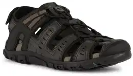 Sandale UOMO SANDAL STRADA C , Herren, Gr. 41, braun (schwarz, braun), Lederimitat, Textil, klassisch, Schuhe, Sommerschuh, Klettschuh, Outdoorsandale, mit Lederfubett