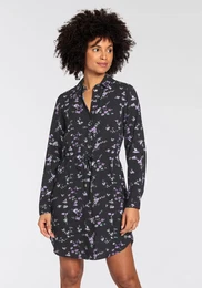 Hemdblusenkleid Gr. 34, N-Gr, schwarz (schwarz lila) Damen Kleider mit Blumenmuster - NEUE KOLLEKTION