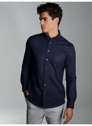 Poloshirt Business-Hemd aus DELUXE-Single-Jersey , Herren, Gr. M, blau (navy), 100% Baumwolle, casual, Langarm, Shirts