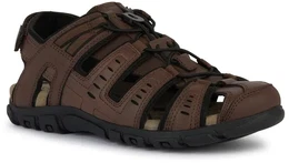 Sandale UOMO SANDAL STRADA C , Herren, Gr. 41, braun (dunkelbraun, schwarz), Lederimitat, Textil, klassisch, Schuhe, Sommerschuh, Klettschuh, Outdoorsandale, mit Lederfubett