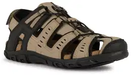 Sandale UOMO SANDAL STRADA C , Herren, Gr. 44, schwarz (helltaupe, schwarz), Lederimitat, Textil, klassisch, Schuhe, Sommerschuh, Klettschuh, Outdoorsandale, mit Lederfubett