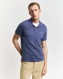 Poloshirt REG SHIELD SS PIQUE POLO , Herren, Gr. 4XL, blau (schwarz jeans blau), Jersey, Obermaterial: 100% Baumwolle, meliert, casual, regular fit hftlang, hoch geschlossener Ausschnitt, Kurzarm Bndchen, Shirts, mit Logo und Flachstrickkragen