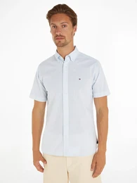 Kurzarmhemd W-CO/LI FAKE SOLID RF SHIRT , Herren, Gr. XXL, N-Gr, blau (light blau, optic wei), Web, Obermaterial: 75% Baumwolle, 13% Leinen, 12% Polyester, casual, Kurzarm, Hemden, ganz fein gestreift