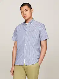 Kurzarmhemd W-CO/LI CLASSIC STP RF SHIRT , Herren, Gr. XXXL, N-Gr, blau (anchor blau, optic wei), Web, Obermaterial: 75% Baumwolle, 13% Leinen, 12% Polyester, casual, Kurzarm, Hemden, fein gestreift