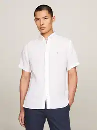 Kurzarmhemd PIGMENT DYED LINEN RF SHIRT , Herren, Gr. XXXL, N-Gr, wei (optic wei), Web, Obermaterial: 100% Leinen, Kurzarm, Hemden, mit feiner Struktur