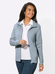 Strickjacke CASUAL LOOKS Gr. 54, blau (eisblau), Damen, 50% Baumwolle, 50% Polyacryl, unifarben, meliert, Strickjacken
