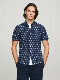 Kurzarmhemd MINI PALM PRINT SF SHIRT , Herren, Gr. XXXL, N-Gr, bunt (desert sky, multi), Web, Obermaterial: 99% Baumwolle, 1% Elasthan, casual, Kurzarm, Hemden, mit zweifarbigen Print