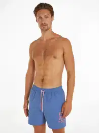 Badeshorts SF MEDIUM DRAWSTRING , Herren, Gr. L (52), N-Gr, blau (charmed), Polyester, SWIMWEAR, unifarben, casual, Badehosen, mit kultigem Logoschriftzug