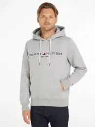 Kapuzensweatshirt TOMMY LOGO HOODY , Herren, Gr. XL (52/54), grau (cloud htr), Obermaterial: 72% Baumwolle, 28% Polyester, casual, Basic schmal, Langarm Rippbndchen, Sweatshirts