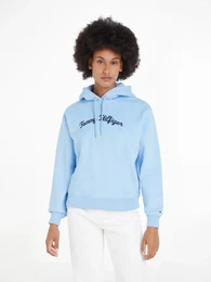 Kapuzensweatshirt IM REG SCRIPT HILFIGER HOODIE , Damen, Gr. XXXL (46), blau (vessel blau), Sweatware, Obermaterial: 100% Baumwolle, unifarben, casual, regular fit, Langarm, Sweatshirts, mit Script Logo-Schriftzug