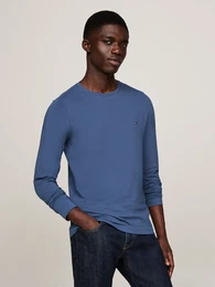 Langarmshirt STRETCH SLIM FIT LONG SLEEVE , Herren, Gr. XXXL, blau (aegean sea), Single Jersey, Obermaterial: 96% Baumwolle, 4% Elasthan, unifarben, bestickt, casual, schmal hftbedeckend, Rundhals, Langarm abgesteppt, Shirts, aus biolog