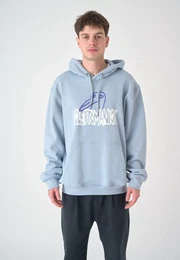 Kapuzensweatshirt Krooked Gulls , Herren, Gr. M, blau (hellblau), 100% Baumwolle, bedruckt, casual, normal, ohne Ausschnitt, Langarm, Sweatshirts, mit tollem Frontprint