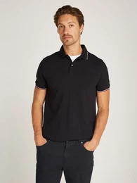 Poloshirt TOMMY FLAG TIPPED REG POLO , Herren, Gr. XXL, schwarz, Jersey, Obermaterial: 96% Baumwolle, 4% Elasthan, casual, Kurzarm, Shirts