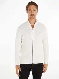 Cardigan REFINED STRUCTURE ZIP THRU , Herren, Gr. XXXL, wei (ancient wei), Strick, Obermaterial: 100% Baumwolle, casual, Langarm Rippbndchen, Strickjacken, mit feiner Struktur
