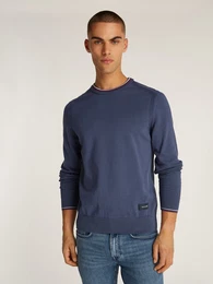 Rundhalspullover RWB COTTON CREW NECK Gr. M, blau (aegean sea) Herren Pullover farbliche Akzente in Tommy Farben