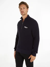 Rundhalspullover HILFIGER GRAPHIC WAFFLE ZIP MOCK , Herren, Gr. XXL, blau (desert sky), Sweatware, Obermaterial: 100% Baumwolle, casual, Pullover