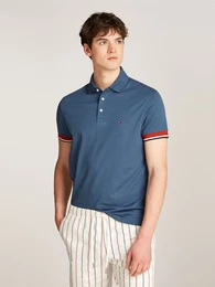 Poloshirt INTERLOCK SLEEVE DETAIL REG POLO , Herren, Gr. L, blau (aegean sea), Jersey, Obermaterial: 100% Baumwolle, casual, Kurzarm, Shirts