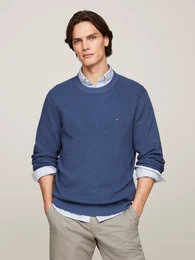 Rundhalspullover REFINED STRUCTURE CREW NK Gr. L, blau (aegean sea) Herren Pullover mit feiner Struktur