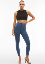 Jeggings WRUP4 SUPERSKINNY Gr. L (40), N-Gr, bunt (light blue yellow seams) Damen Hosen mit Lifting & Shaping Effekt