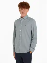 Langarmhemd NAT. SOFT FLEX GINGHAM RF SHIRT , Herren, Gr. S, N-Gr, grn (ornamental grn, optic wei), Web, Obermaterial: 100% Baumwolle, casual, Langarm, Hemden