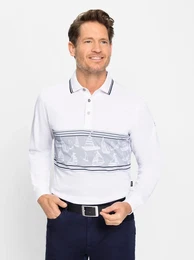 Poloshirt Langarm-Poloshirt , Herren, Gr. 52/54, wei, 62% Baumwolle, 38% Polyester, unifarben, Langarm, Shirts