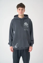 Kapuzensweatshirt Mystery , Herren, Gr. L, grau (dunkelgrau), 100% Baumwolle, bedruckt, casual, normal, ohne Ausschnitt, Langarm, Sweatshirts, mit diversen Prints