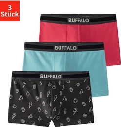Boxer , Kinder, Gr. 182, bunt (anthrazit, hellblau, rot), Jersey, Obermaterial: 95% Baumwolle, 5% Elasthan, unifarben, gemustert, Unterhosen, mit witzigen Icons bedruckt