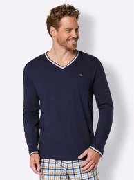 Schlafanzug WSCHEPUR Gr. 44/46, blau (marine), Herren, 100% Baumwolle, Homewear-Sets
