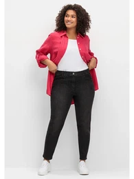 Stretch-Jeans Groe Gren , Damen, Gr. 52, Normalgren, schwarz (schwarz denim), Obermaterial: 95% Baumwolle, 4% Elastomultiester, 1% Elasthan, unifarben, casual, comfort fit lang, Jeans, aus ultraflexibler Qualitt