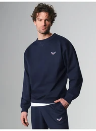 Sweatshirt Oversized Sweatshirt mit Logo-Patch , Herren, Gr. M, blau (navy), 70% Baumwolle, 30% Polyester, Basic, Sweatshirts