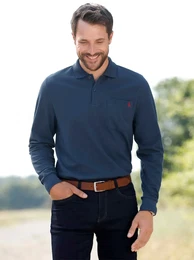 Poloshirt CATAMARAN Langarm-Shirt Gr. 52/54, blau (dunkelblau), Herren, 60% Baumwolle, 40% Polyester, unifarben, Shirts