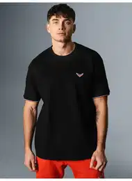 T-Shirt Oversized T-Shirt in Waffeloptik , Herren, Gr. XL, schwarz, 100% Baumwolle, modisch, Halbarm, Shirts