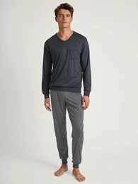Pyjama Relax Swiss Edition , Herren, Gr. L (52/54), grau (anthrazit), Interlock, Obermaterial: 100% Baumwolle, unifarben, gemustert, modisch, bequem lang, Rundhals, Langarm angesetztes Bndchen, Homewear-Sets, mit soften Bndchen an Abschlsse